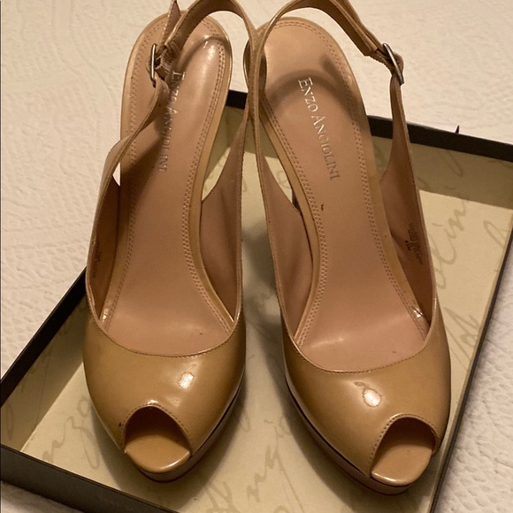 Enzo Angiolini Tan Peep Toe Slingback Heels - Picture 1 of 5